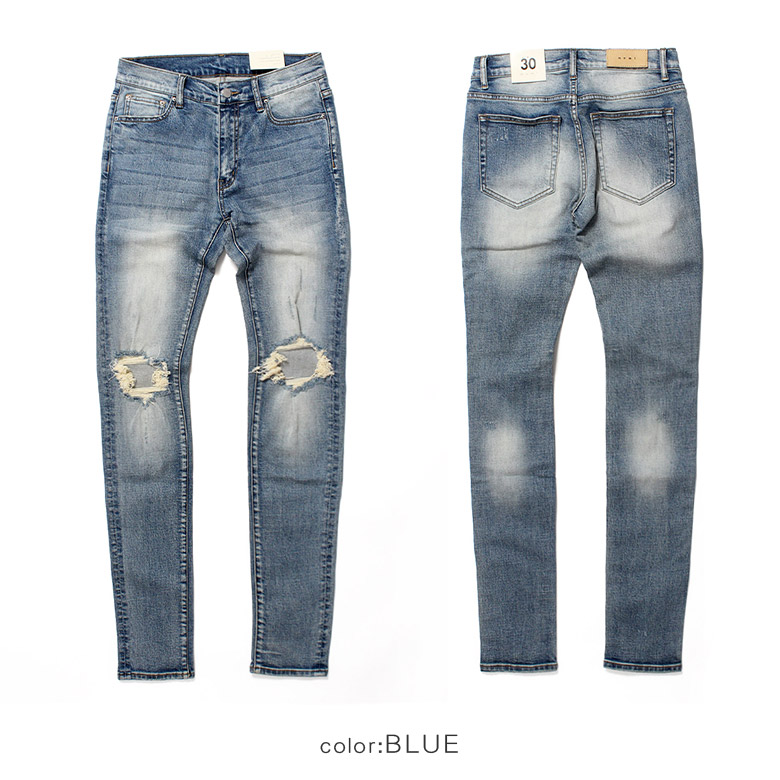 楽天市場】mnml ミニマル X1 STRETCH DENIM VINTAGE BLUE クラッシュ