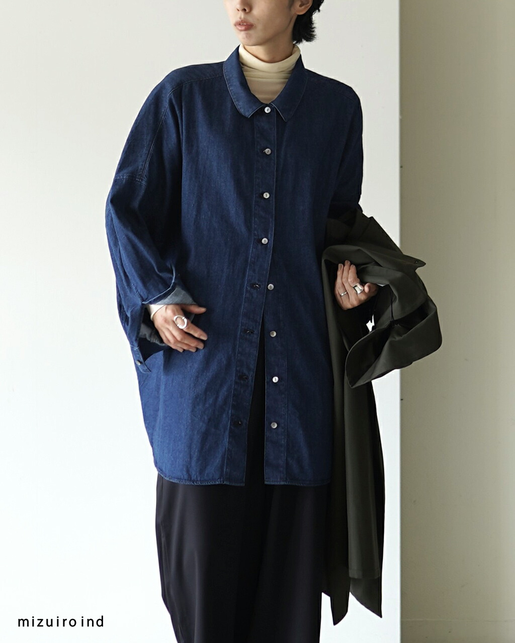 楽天市場】ミズイロインド mizuiro ind デニム ワイドシャツ denim