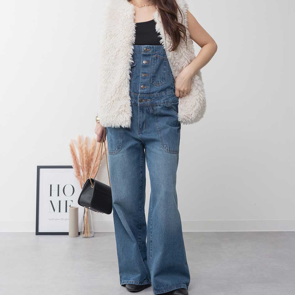 楽天市場】デニムサロペットワイドパンツ・オーバーオールM/L/LL/3L/4L