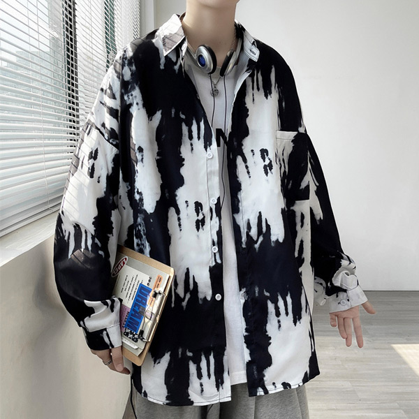 楽天市場】柄シャツ モノトーン タイダイ柄 ぼかし柄 マーブル柄 白 黒