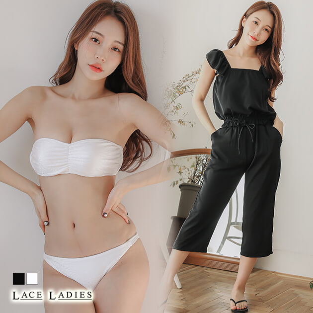 楽天市場】キャミソール＆ミモレ丈パンツ付 バンドゥビキニ 水着4点