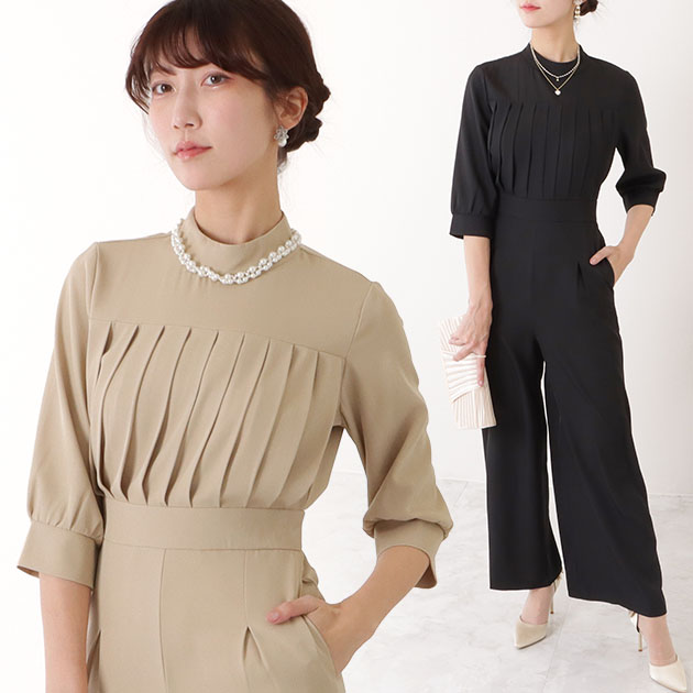 楽天市場】スタンドカラー オールインワン・パンツドレス ブラック