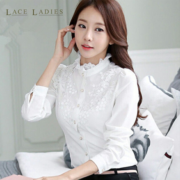 楽天市場】詰襟フリル ロングブラウス 長袖 襟付 シャツ ロング