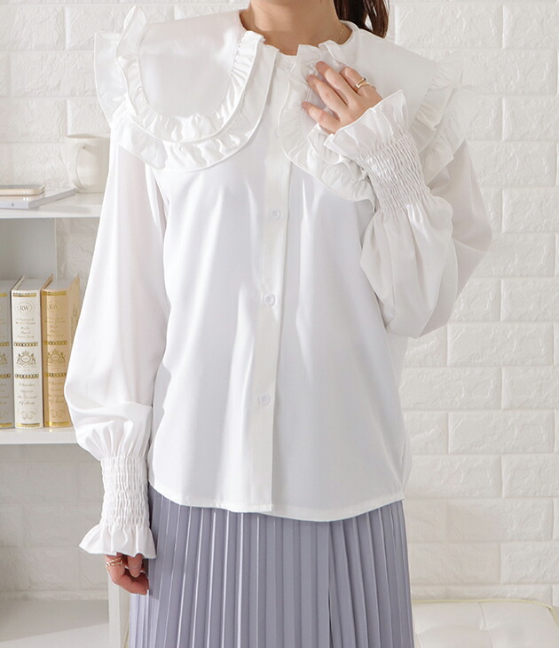 楽天市場】ダブルラウンドカラーフリルブラウス 女性 レディース