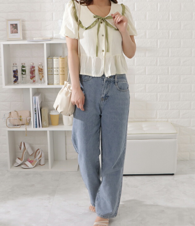 楽天市場】ビッグカラーフリル付き半袖ブラウス レディース 女性