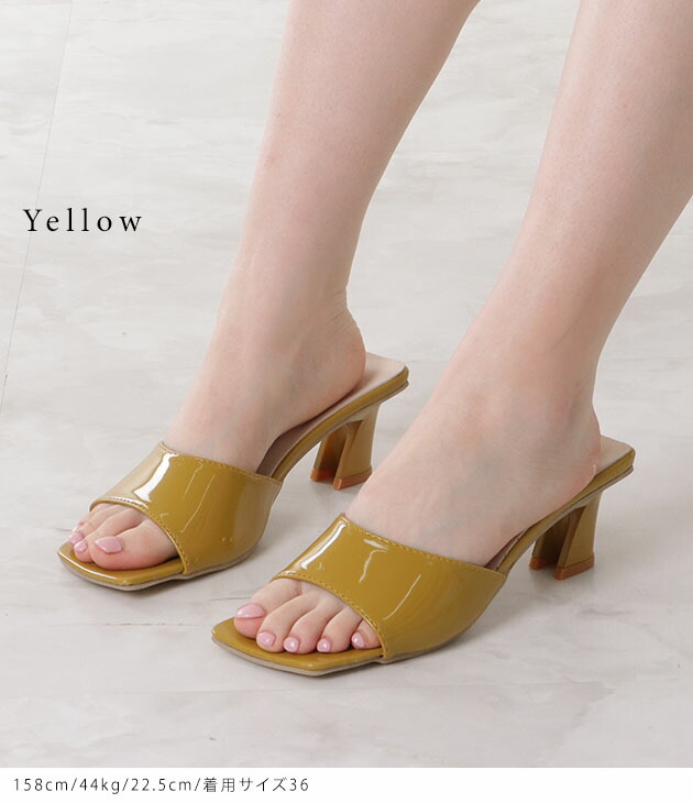 楽天市場】エナメル調スクエアトゥミュールサンダル レディース
