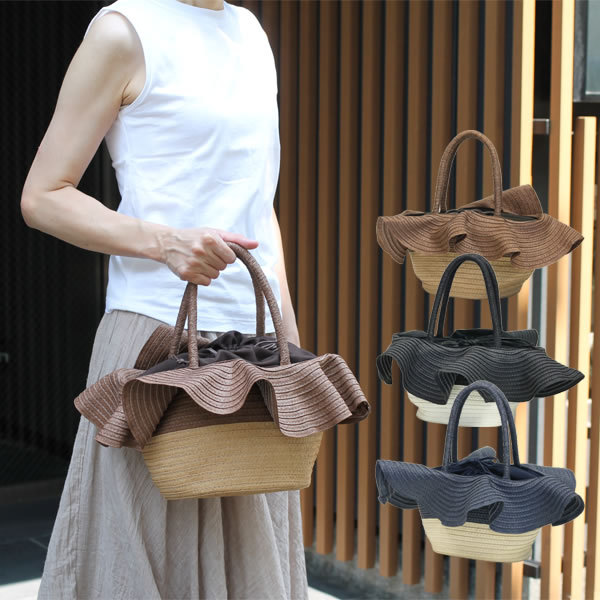 楽天市場】かごバッグ フリル 軽量 軽い トートバッグ ペーパー バイ