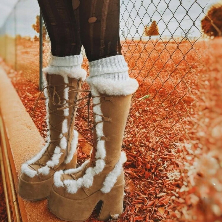 楽天市場】demonia デモニア ロングブーツ 厚底 ブーツ 13cm ヒール 茶