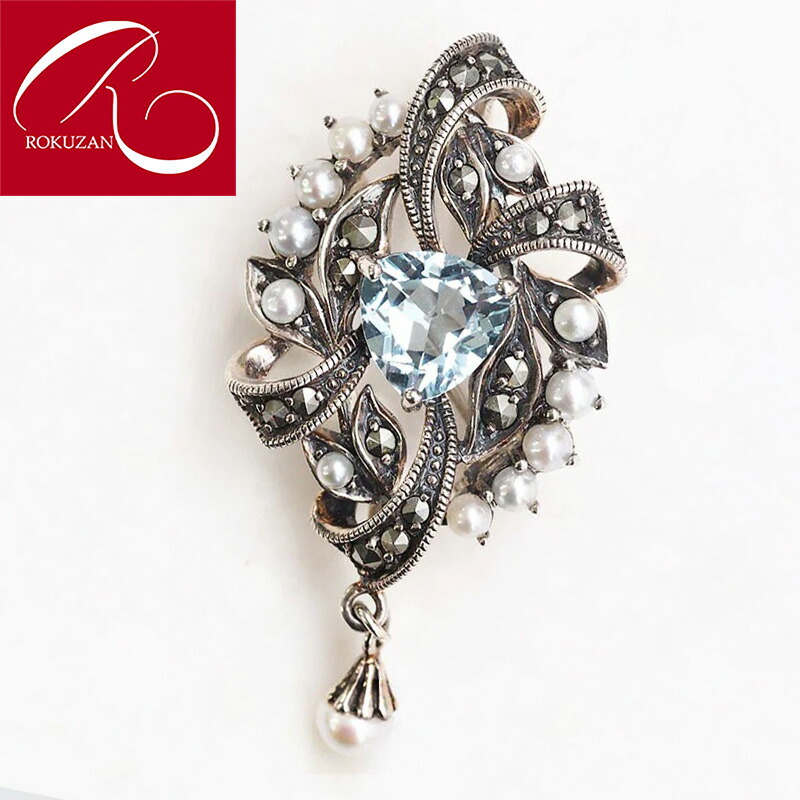 楽天市場】【碌山】 シルバー ブルートパーズ アールヌーボーブローチ