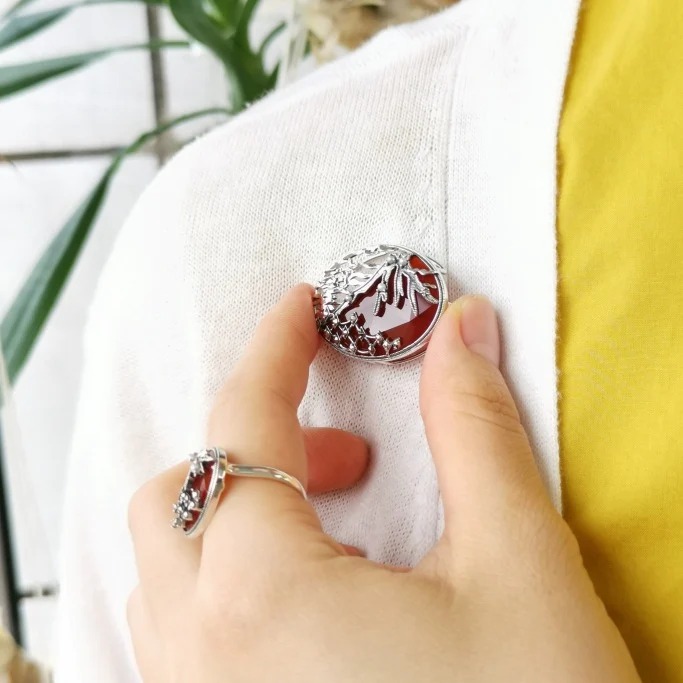 楽天市場】【碌山】 シルバー赤めのう赤富士ブローチ シルバー