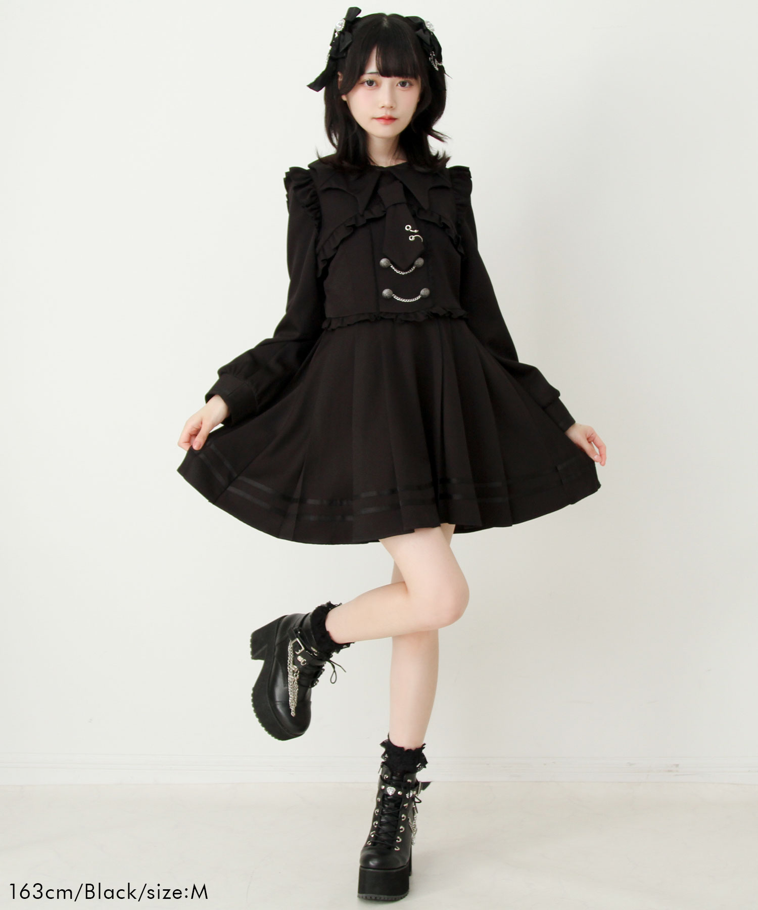 楽天市場】コウモリ襟チェーンボタンフリルプリーツワンピース : 夢