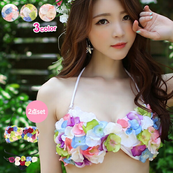 楽天市場】水着 レディース ビキニ バンドゥ フリル 花びら ショーツ