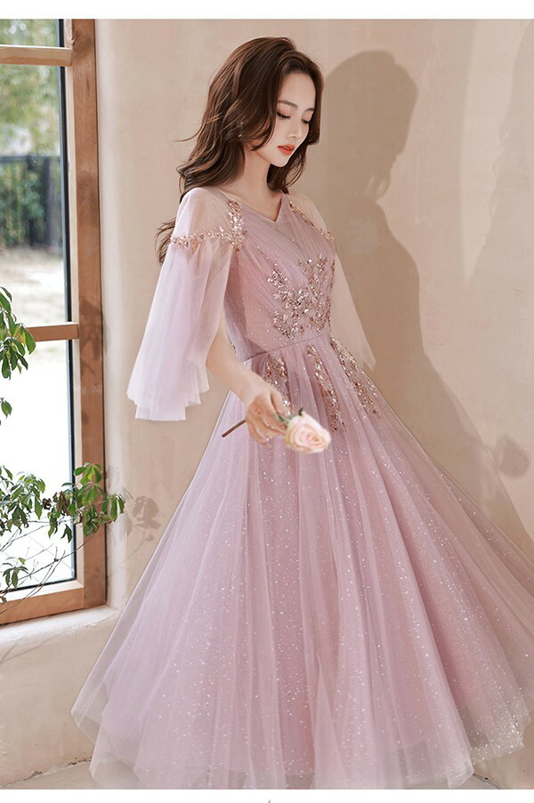 楽天市場】ドレス 大人 ピアノ発表会 ドレス ピンク 演奏会 ミモレ丈