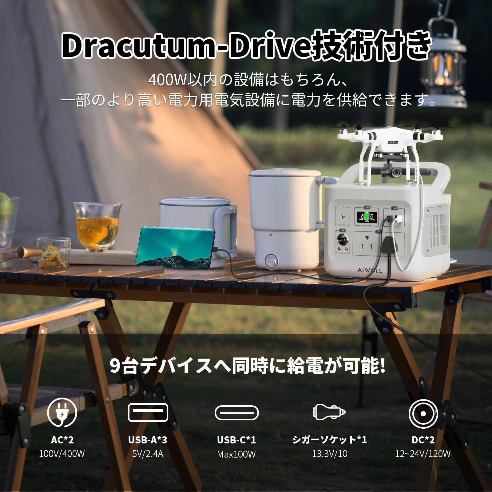 楽天市場】AIWOLL ポータブル電源＆ソーラーパネルセット 400W+40W