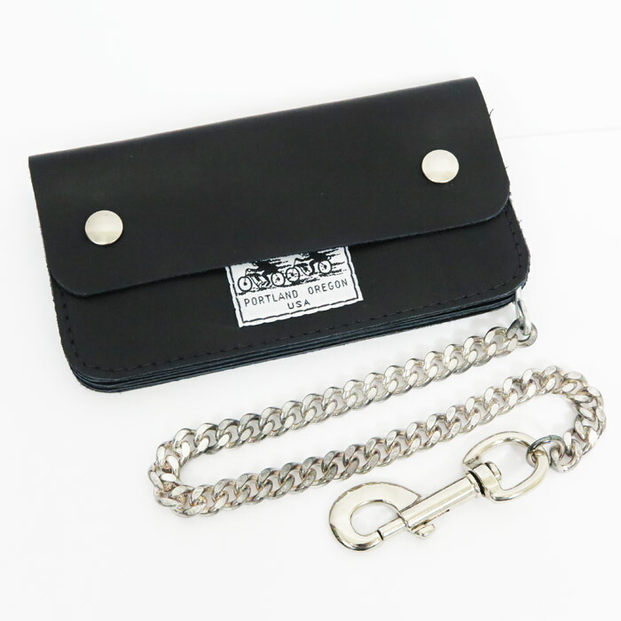 ブラックレザー トラッカーズウォレット 真鍮チェーン付き トラッカー