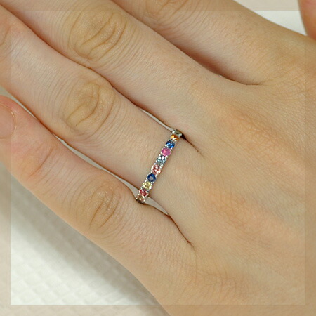 楽天市場】K18 マルチカラー サファイヤ エタニティーリング 15石