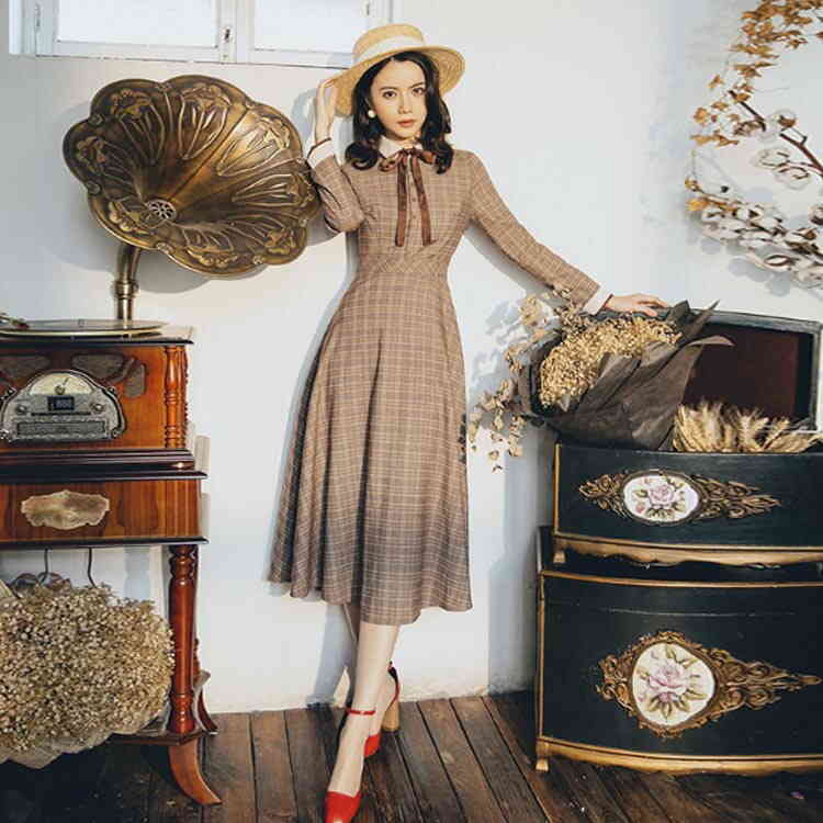 楽天市場】どことなく感じられる上品さ。グレンチェック柄 ロング