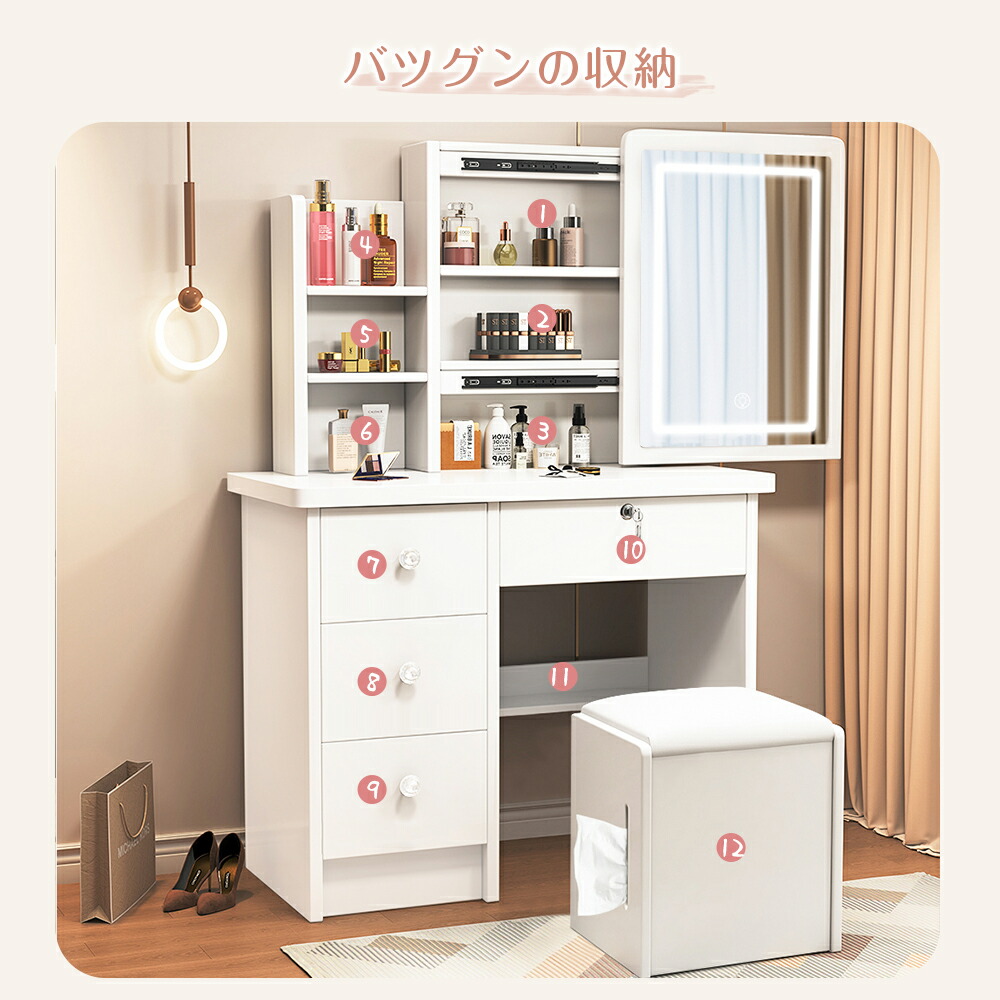 楽天市場】クーポンあり ドレッサー 2点セット LEDライト付き 化粧台