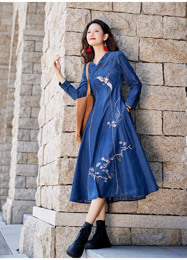 楽天市場】即納 オリジナルデザイン レディースデニムワンピース 刺繍