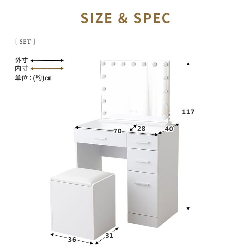 楽天市場】【本日全品P5倍】【2999円OFF】LEDライト付き ドレッサー 3