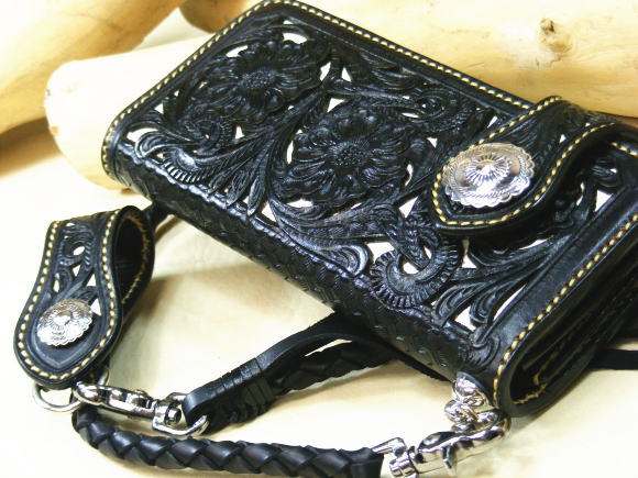 楽天市場】財布 メンズ 長財布（小銭入れあり）透かし彫り ミシン（黒