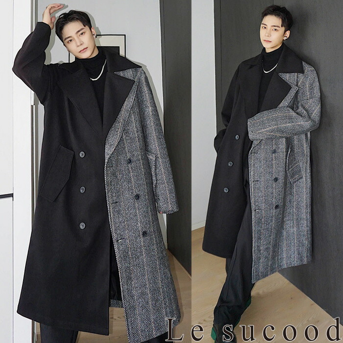 楽天市場】【Le sucood】ヘリンボーン切替チェスターコート ダブル