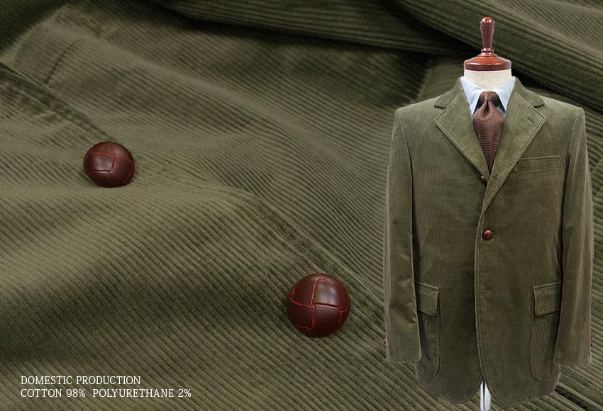 楽天市場】[ 秋冬 ] 3ツ釦段返り オリーブグリーンコーデュロイ無地