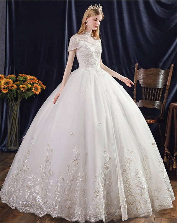 楽天市場】花嫁 ウェディングドレス Aライン 白ドレス スタンドカラー