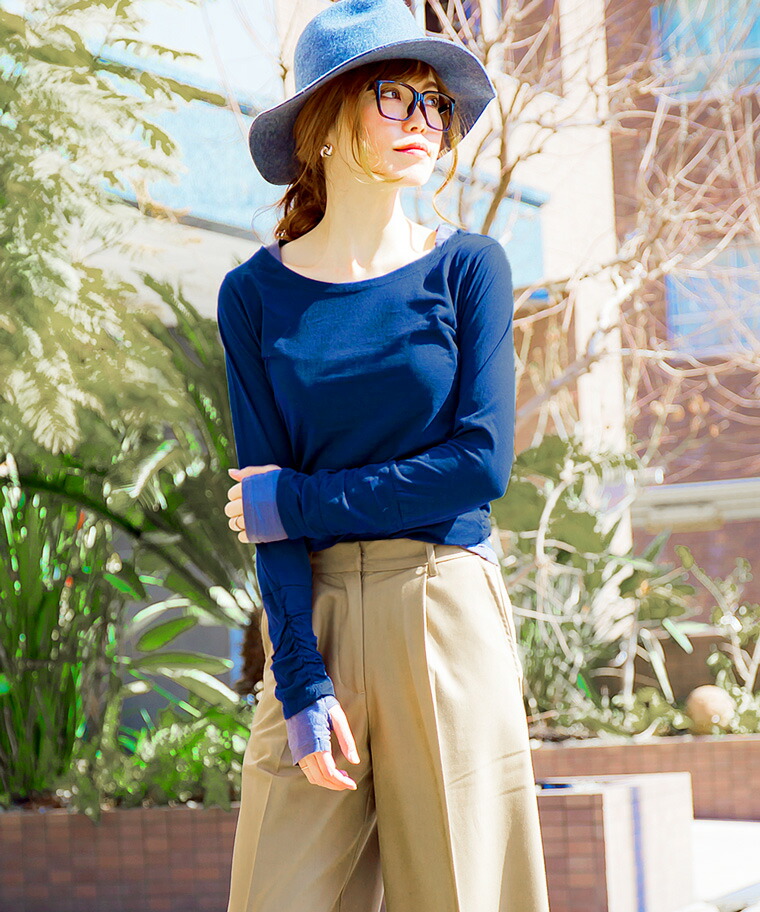 楽天市場】指穴カットソー ロング丈 重ね着 ロングティーシャツ