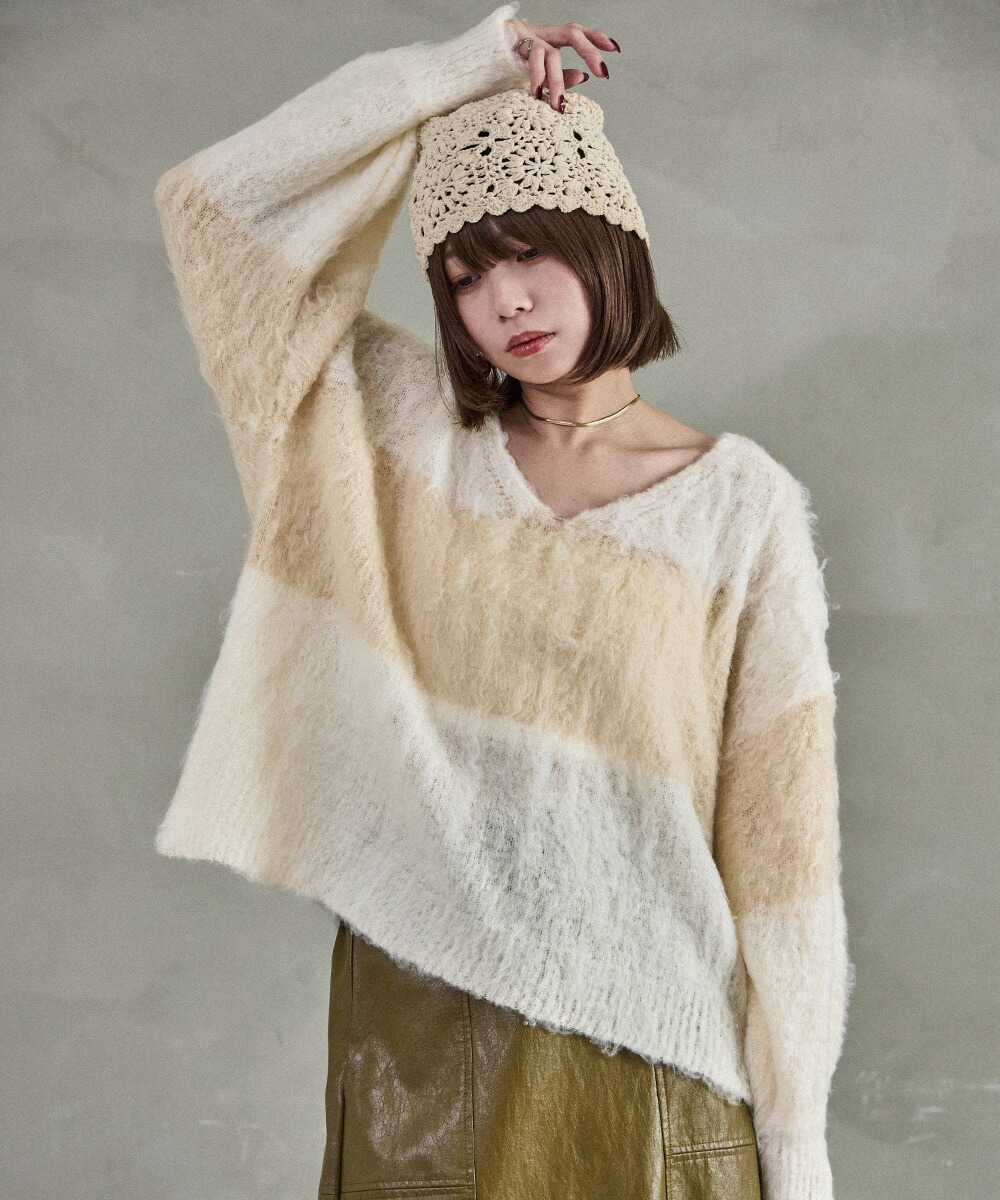 楽天市場】モヘアVネック クロップドニット セーター バイカラー