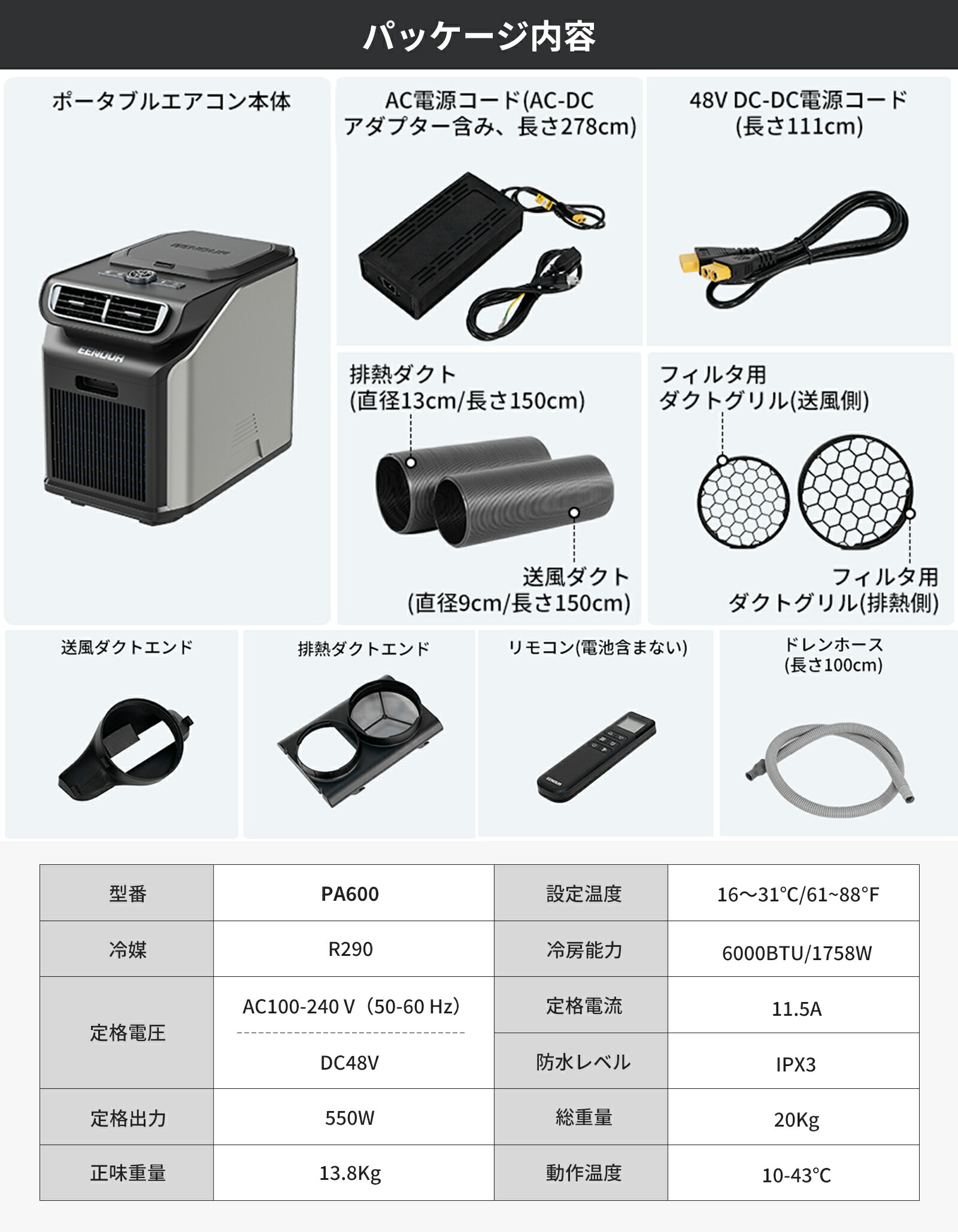 楽天市場】EENOUR スポットクーラー3.0 1.758kW/6000BTU ポータブル