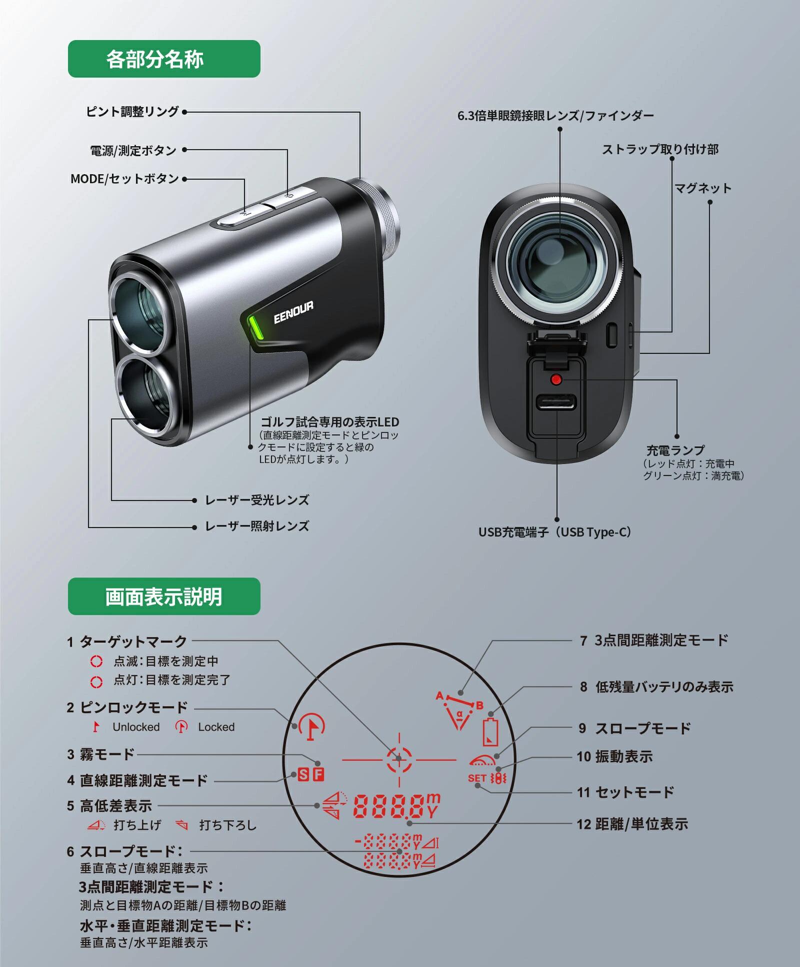 楽天市場】EENOUR ゴルフ 距離計 レーザー 距離計 ゴルフ距離計測器 3