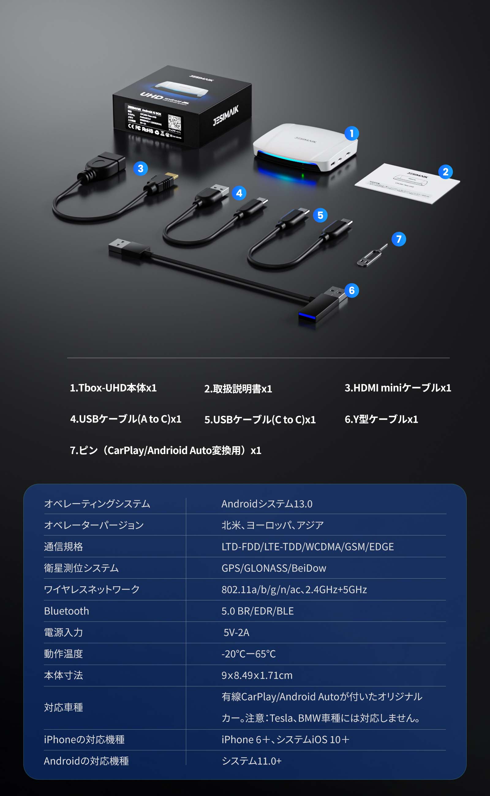 楽天市場】【買い得セット】 JESIMAIK Carplay ai box CPC200-Tbox UHD