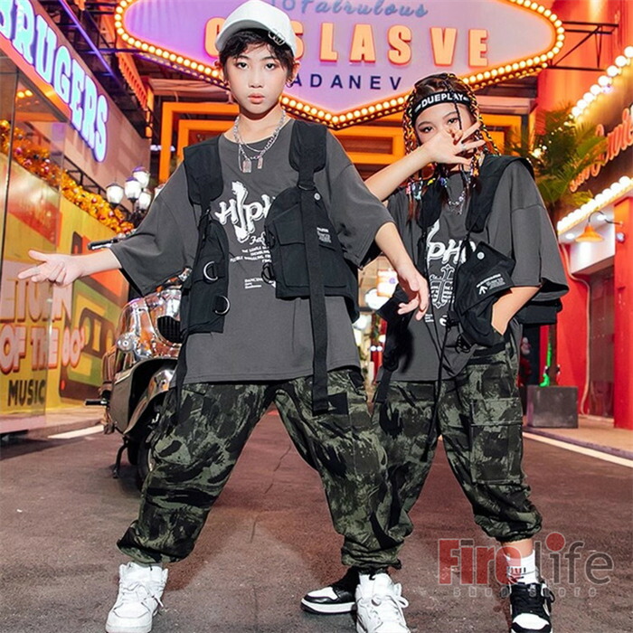 楽天市場】キッズダンス衣装 ヒップホップ ベスト 迷彩パンツ 半袖T