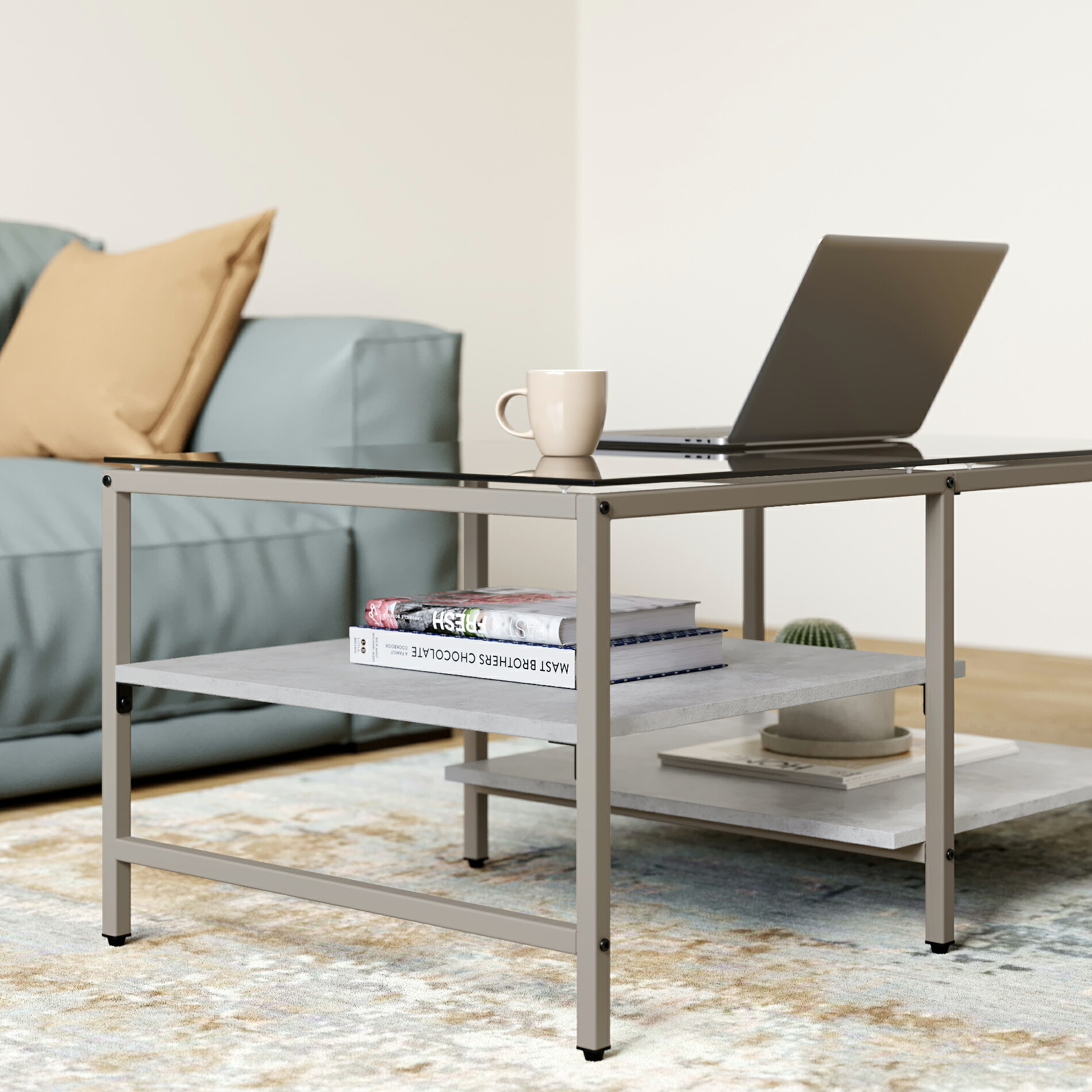 楽天市場】HOMOOI ローテーブル センターテーブル ガラス 二段収納