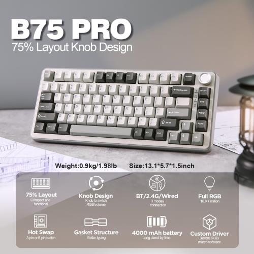 楽天市場】YUNZII B75 PRO 75% ガスケットゲーミングキーボード 無線