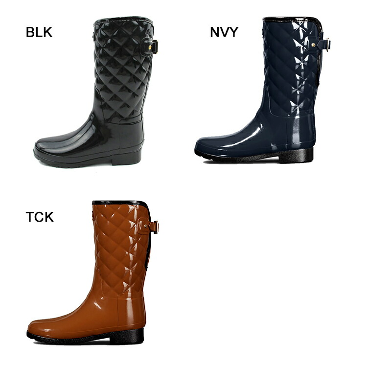 ハンター レインブーツ グロス キルティング トール UK3 ネイビー
