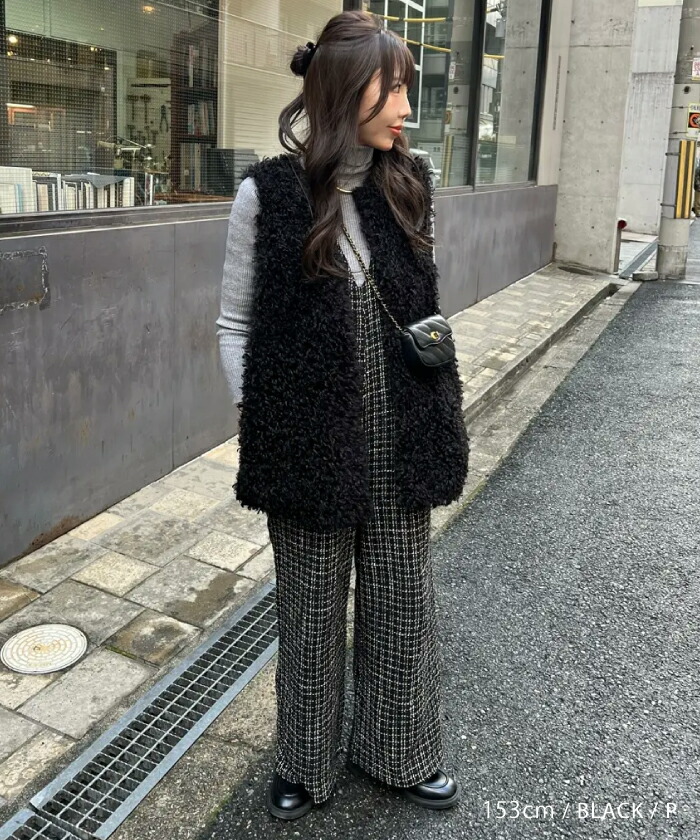 楽天市場】ツイードVネックオールインワン レディース M L春 冬