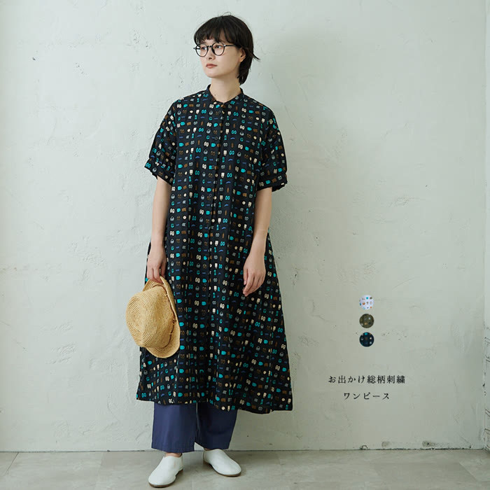 楽天市場】お出かけ総柄刺繍ワンピース ナチュラル カジュアル 北欧