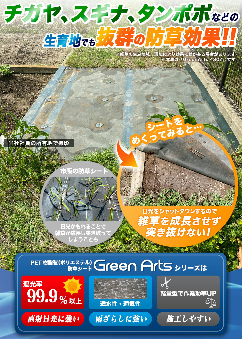 楽天市場】防草シート グリーンアーツ430Z 1m×50m 高品質 耐用年数 20