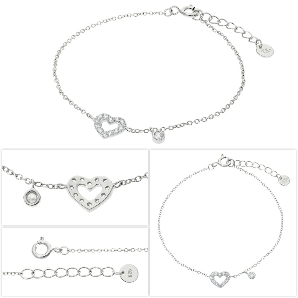 楽天市場】ジルコニア オープンハート チャーム ブレスレット シルバー