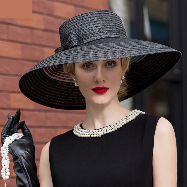 楽天市場】ストローハット つば広 大きい リボン付き 女優 ストロー