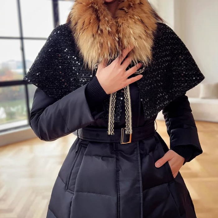 楽天市場】ダウンコート ラクーンファー 襟 リボン ケープ