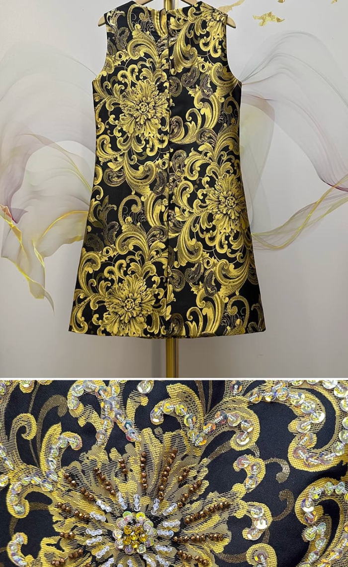 楽天市場】ワンピース 花柄 ビーズ スパンコール ノースリーブ Aライン