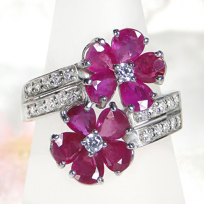 楽天市場】Pt900 フラワーモチーフ ルビー ダイヤモンドリング