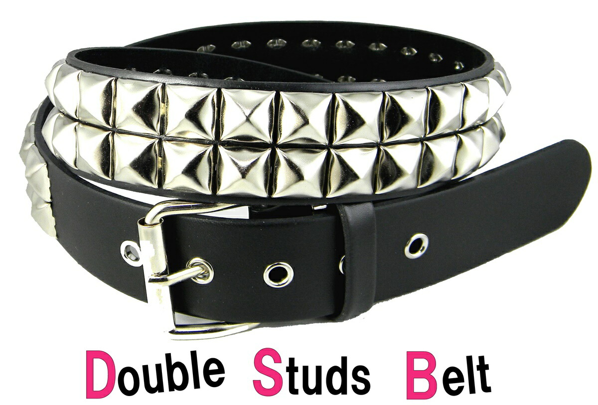 楽天市場】スタッズベルト ピラミッド鋲 パンク 本革 2連スタッズ