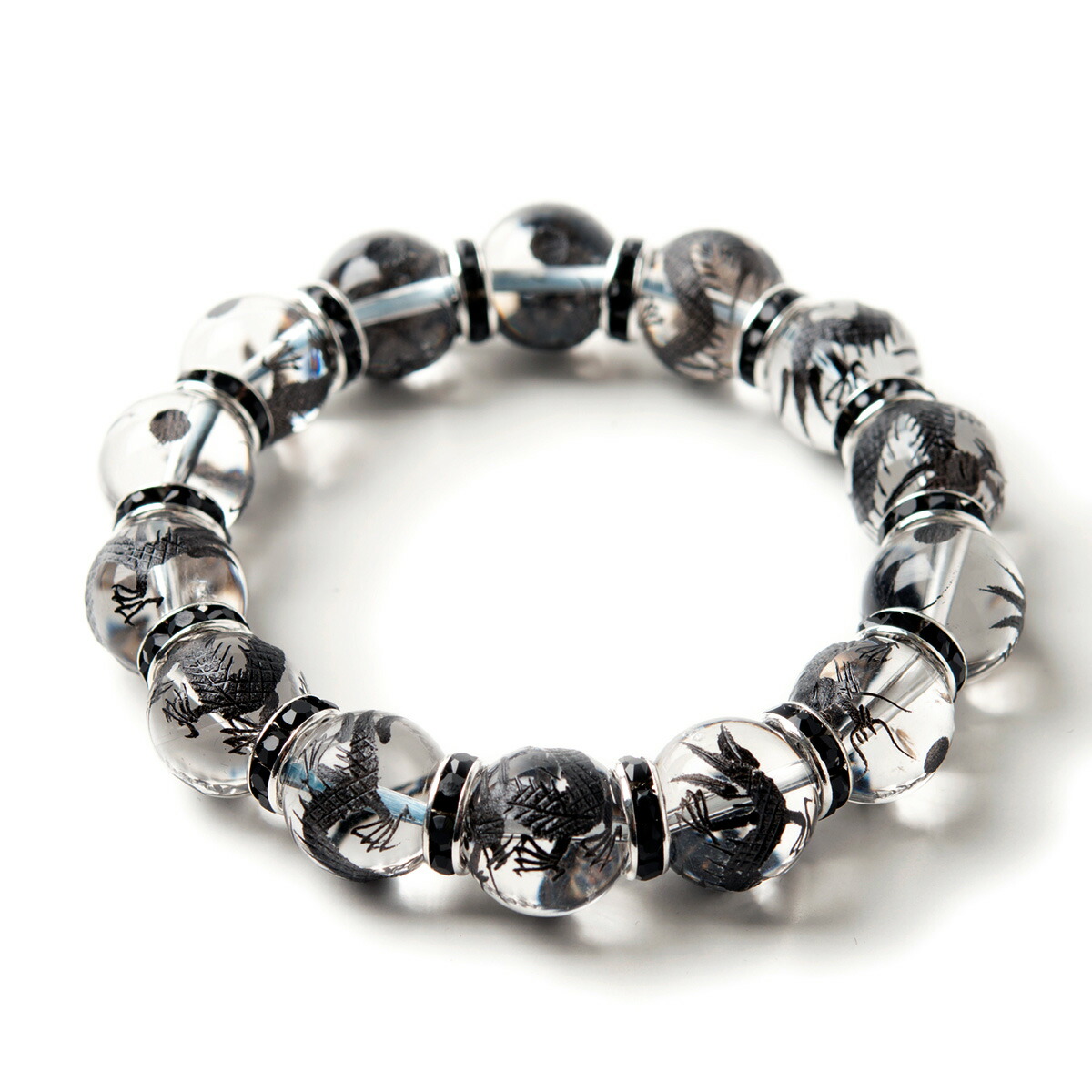 楽天市場】石輝 黒彫り五本爪皇帝龍水晶 14mm ブラックロンデル メンズ