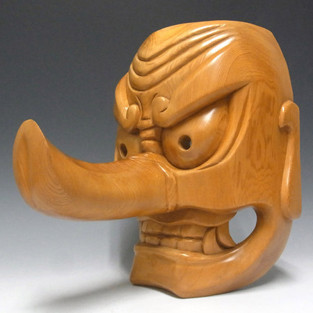 楽天市場】大天狗の面 高さ30cm 木彫り 天狗面 壁掛け用 お面 日本仏師