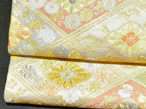 楽天市場】薄金地 西陣織 藤原謹製 正絹 高級袋帯 錦繍菊菱文【お仕立