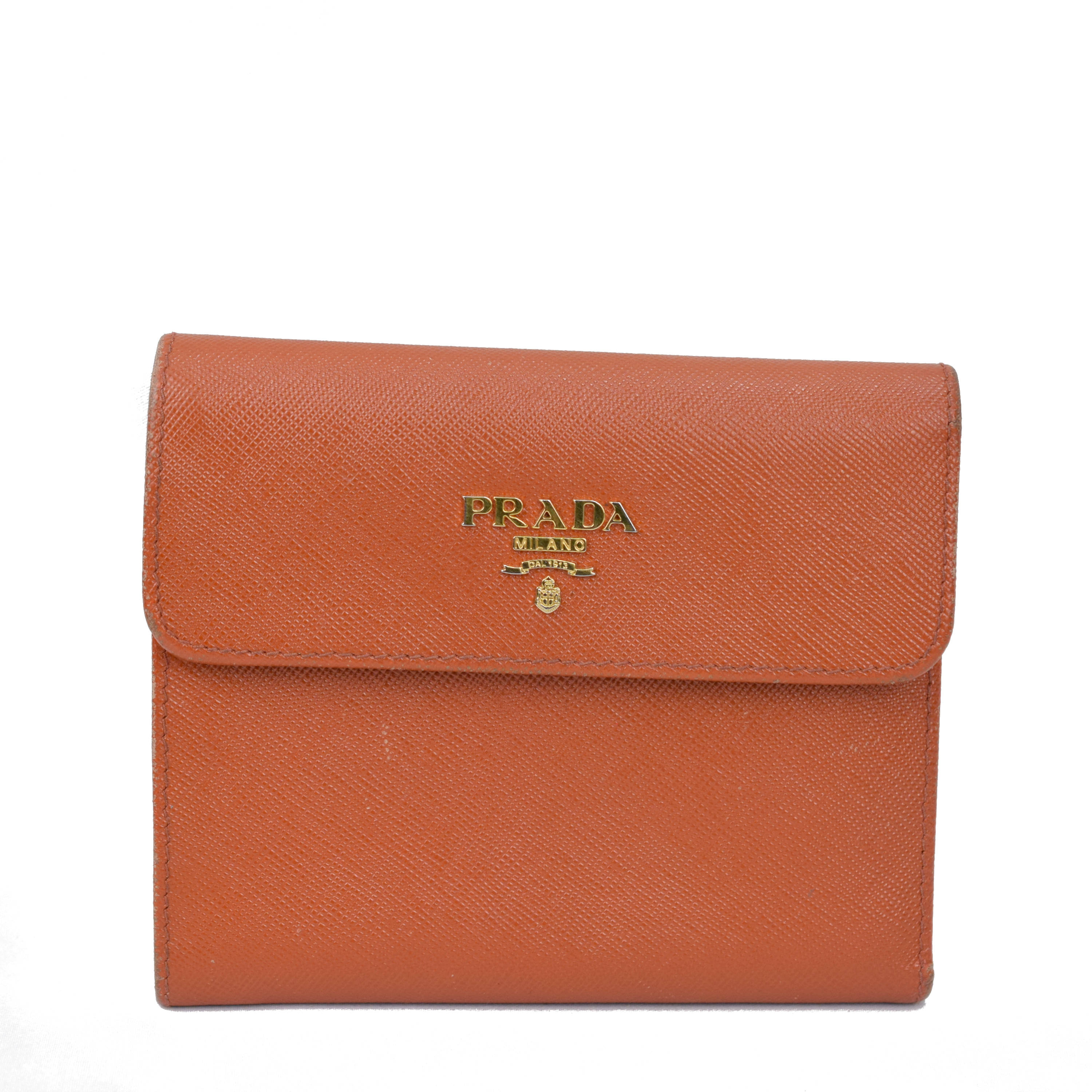 楽天市場】プラダ PRADA 3つ折財布 ロゴ オレンジ×ゴールド金具
